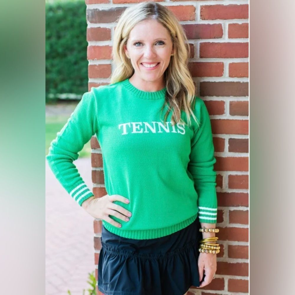 The Bubble Tennis Sweater Green  white size M